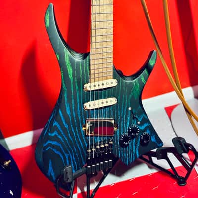 NK Guitars Headless Super Strat (HSS) - Green / Blue / Black - Sandblasted Ash image 1