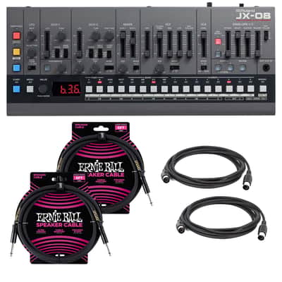 Roland Boutique JX-08 Synthesizer Module, (2) Ernie Ball 1/4 Cables, (2) Midi Cables Bundle