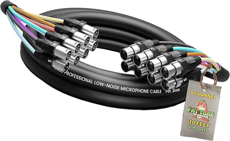 XLR Snake Cable Patch (10ft X 8 Channels) Studio Stage, Live Sound Recording Multicore Cords | Pro Audio Shielded Balanced Wires for Microphone Interface Hub, DJ Digital Mixer, Amplifier image 1