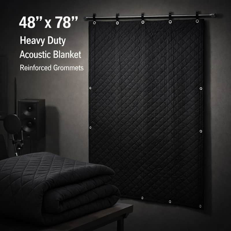 Studio Sound Dampening Blanket 48” x 78” – Heavy Duty Acoustic Sound Barrier w/ Grommets, Quilted Noise Control Blanket for Recording, Podcast, Door & Window Soundproofing image 1