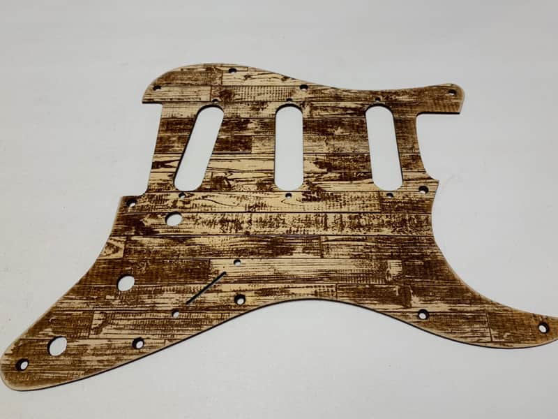 raw barnwood pattern laser engraved wood pickguard for Stratocaster relic image 1