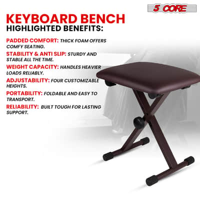 5 Core Keyboard Bench 2 Inch Padded Cushioned Piano Stool Height Adjustable 19" Guitar Seat Portable image 10
