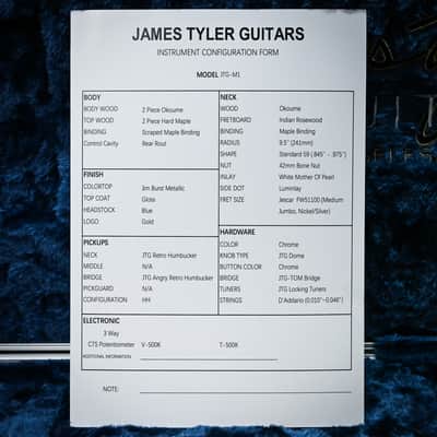 James Tyler JTG-M1 Electric Guitar- Jim Burst Metallic 2025 (M125000073) image 6