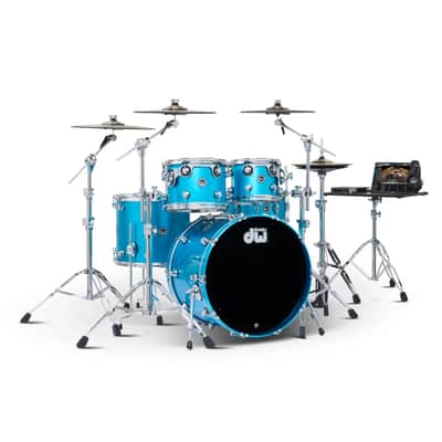 DW DWe 5pc Complete Electronic/Acoustic Drum Set Laser Blue Metallic image 1