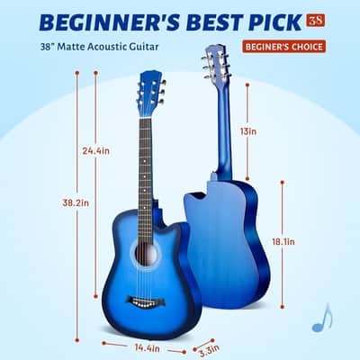 Acoustic Guitar: For Beginner 38 Inch Cutaway All Wood Guitar Starter Kit for Kids Teenager Adults with Guitar bag, Brass strings, Capo, String Pick, Scale Stickers and Cloth image 2