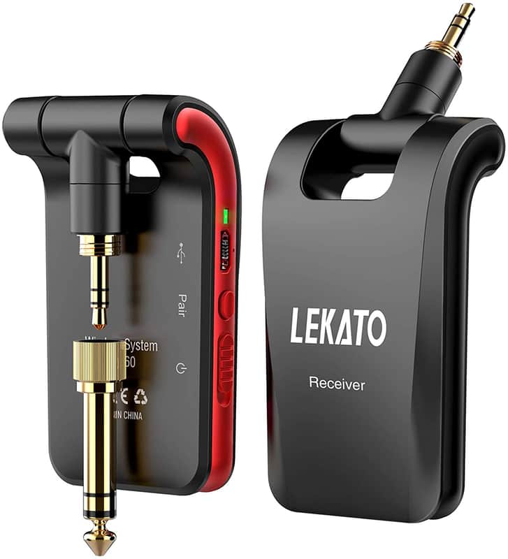 LEKATO 2.4Ghz  Wireless Audio Dual Track Guitar Transmitter Receiver System 1/4" & 1/8" Plug image 1