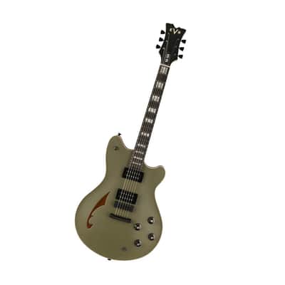 EVH SA-126 6-String Right-Handed Special Electric Guitar with 12 to 16-Inch Compound Ebony Fingerboard, 22 Jumbo Frets, and Triple Block Inlays (Matte Army Drab Black Ebony) image 4