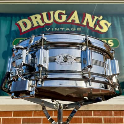 1960s Rogers 5x14 Dyna-Sonic 5-Line Snare Drum Chrome Over Brass Dynasonic COB image 6