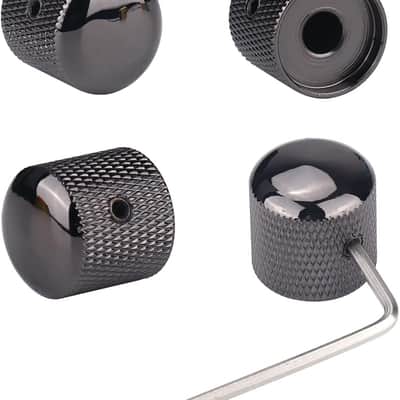 4Pcs Metal Guitar Knobs Black Volume Tone Speed Control Dome Knob with  Keys Screws for Electric Guitar Bass Accessories (Black Nickel) image 1