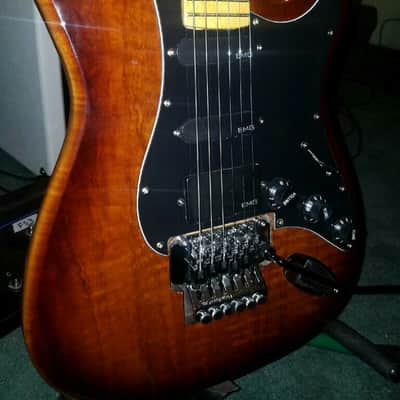Fender Strat Locking Trem Neck Thru Burl Top Trans Cherry Brust image 1