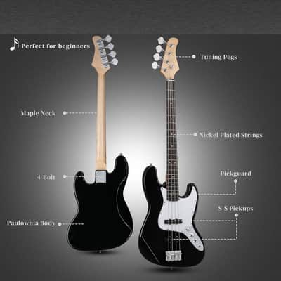 Electric Bass Guitar with 20Watt Amplifier, 4 String Right Handed Electric Bass Kit for Beginner & Professionals W/a Bag, Shoulder Strap, Guitar Pick, Wrench Tool(Black) image 2