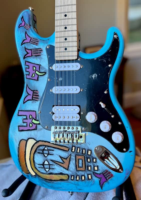 IYG Tribal Axe Custom Stratocaster-style Sky, living art, custom wired, mucho mojo tone machine! image 1