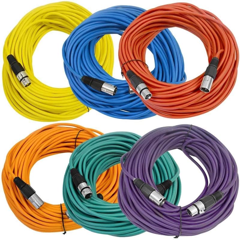 6 Pack of Multi-Color 100 Ft XLR Microphone Cables Mic Cords image 1