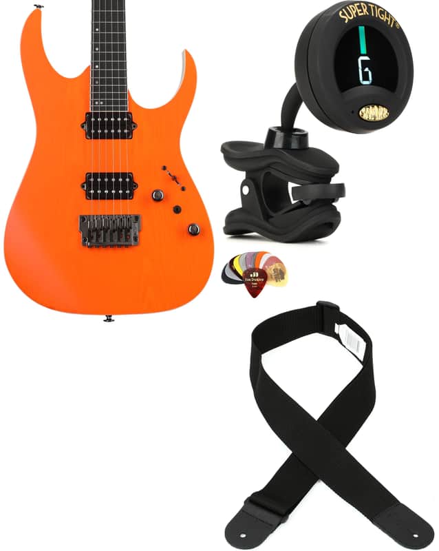 Ibanez Prestige RGR5221 - Transparent Fluorescent Orange  Bundle with Snark ST-8 Super Tight Chromatic Tuner... (4 Items) image 1