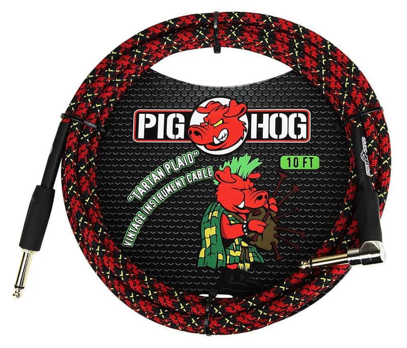 Pig Hog PCH10PLR 1/4" TS Straight to Right-Angle Instrument Cable - 10' image 1