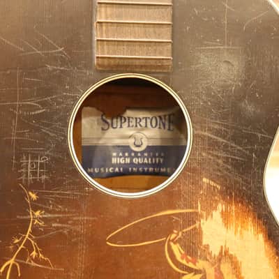 1935 Roundup Supertone Gene Autry Acoustic Guitar with Original Case Worldwide Shipping image 12
