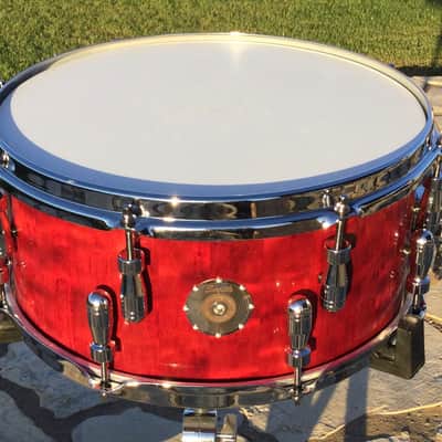 Scott’s custom drums Gold Custom 6 1/2”x14” cherry wood stave snare drum 2024 - Cherry red image 1