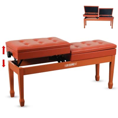 5 Core Duet Piano Bench 3.5 Inch Padded Cushioned Stool Wooden Heavy Duty Musician Chair Height Adjustable Double Keyboard Seat w Storage Nonslip Leg - PNB DT CML BRWN-Camel Brown image 1
