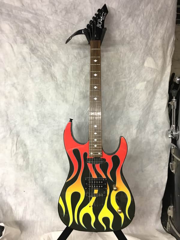B.C. Rich ASM body art collection "Torchy" Black with flame graphic image 1