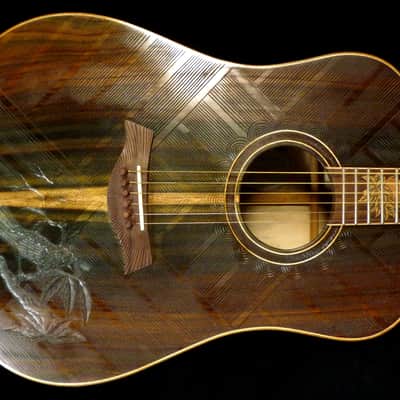 Blueberry Dreadnought Acoustic Steel String Guitar Birds Motif - Hand Made and Hand Carved image 1