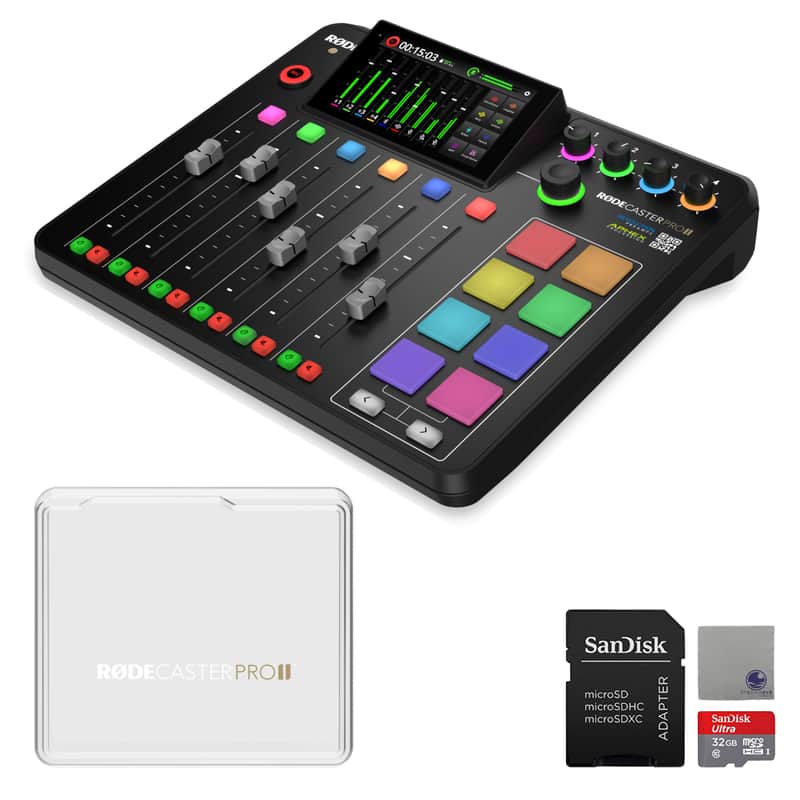 Rode RODECaster Pro II Integrated Audio Production Console with RODECover II, SanDisk 32GB microSD Card and StreamEye Polishing Cloth image 1