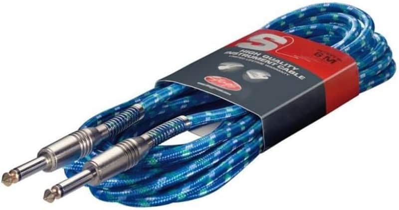 SGC6VT BL 1/4" Inch (6.35mm) 6m/20ft Guitar Lead - Jack to Jack TS Mono Unbalanced Male to Male Guitar Instrument Cable Lead for Electric Guitar, Bass, Amp, Keyboard, Speakers, Mixing Desks and Studio - Blue Tweed image 1