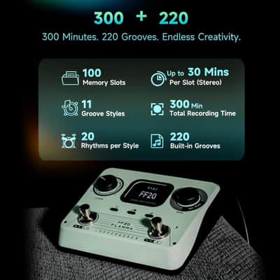 FLAMMA FF20 Looper Pedal Drum Machine Drum Looper Guitar Pedal with Screen 300 Min Recording 220 Drum Grooves 100 Loop Slots Time Stretch Auto Record USB & Headphone Out for Guitar and Bass image 2