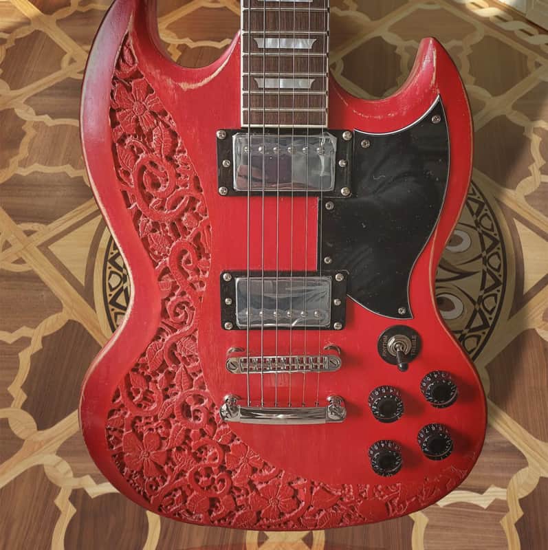 Custom Harley Benton SG type 2023 - Red, hand Carved in Florence, Italy. Custom Guitar, Solid Body; Vintage look Double cut image 1