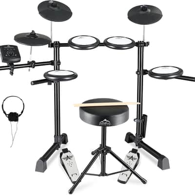 Electric Drum Set with Quiet Mesh Drum Pads, Electronic Drum Set for Beginner 2 Leg with Cymbals, Pedal, Upgraded Drum Module, 144 Sounds, Bluetooth, USB MIDI, Headphone, Drum Stool, Sticks image 1