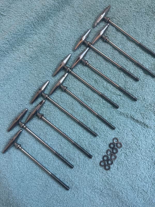 Slingerland Lot of  10 Vintage Torpedo Bass Drum T Tension 4 1/4” Rods 60s - Chrome image 1