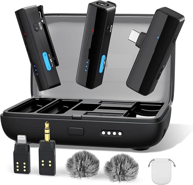2 Wireless Lavalier Microphone for iPhone15/16 Android Camera Laptop,48kHz/24-bit,1000ft Range, Mono/Stereo, 30H Use, USB-C/Lightning/TRS Plug Noise Cancellation for TikTok Video Recording image 1