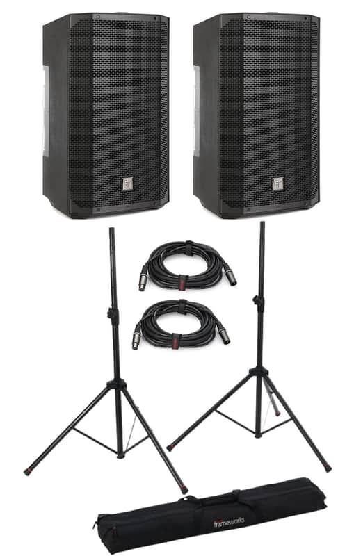 Electro-Voice Everse 12 12-inch 2-way Battery-powered PA Speakers with Stands and Cables - Black image 1