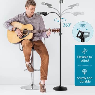 Microphone Stand, Mic Stand Detachable Gooseneck Mic Floor Stand Height Adjustable From 32Â€ To 70Â€ With Weighted Round Base For Blue Snowball Sm7B Sm58 Samson Q2U image 4