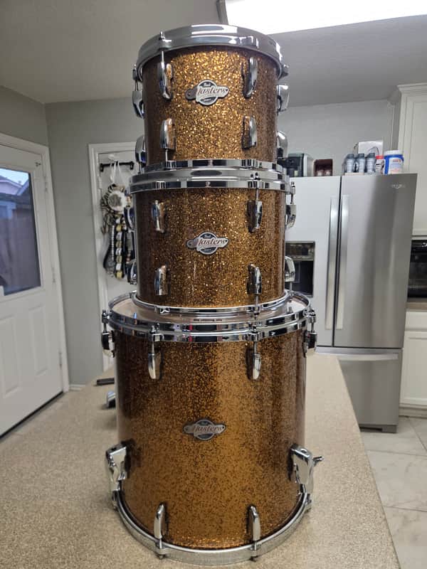 Pearl BCX924XSP/C357 Masters BCX 10x8 / 12x9 / 16x16 / 22x18" 4pc Shell + 14x6.5" matching snarePack 2014 - 2015 - Golden Bronze Glitter image 1