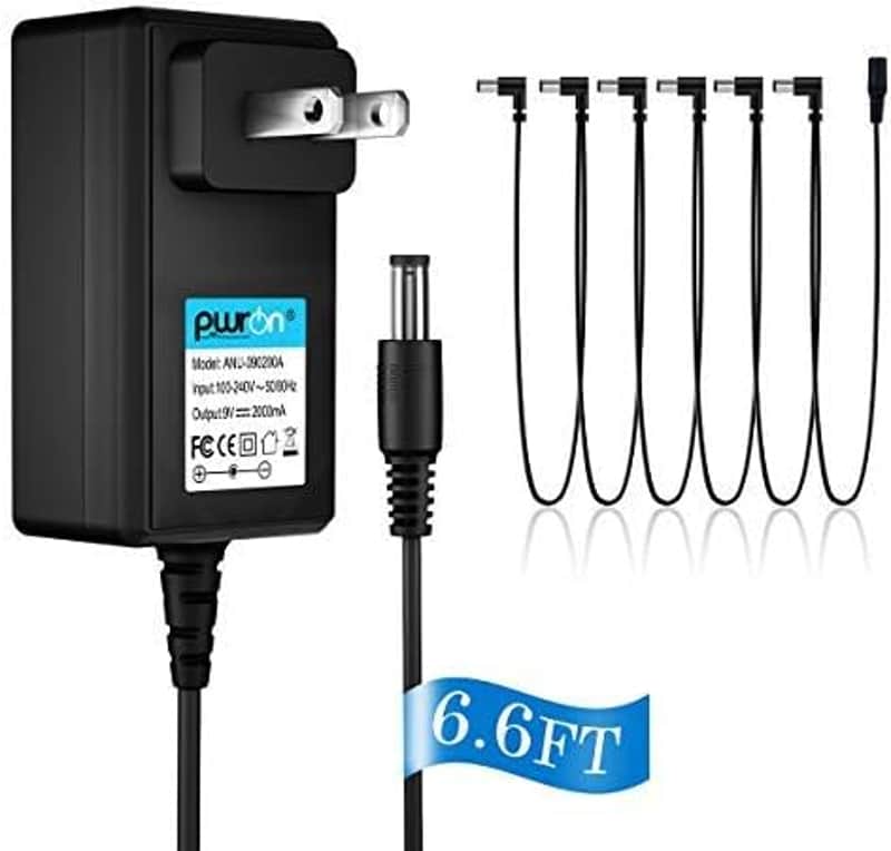 Guitar Pedal Power Supply Output 9V DC 1A(1000mA) Tip Negative with Right-Angle 6 Way Daisy Chain Cables Fits Boss/Digitech/Behringer/MXR/Ibanez/Zoom/EBS/Guyatone/BIYANG/JOYO image 1