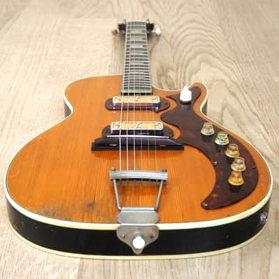 1959 Harmony Stratotone Jupiter H49 Vintage Electric Guitar, DeArmond Gold Foils w/ Tweed Case image 13