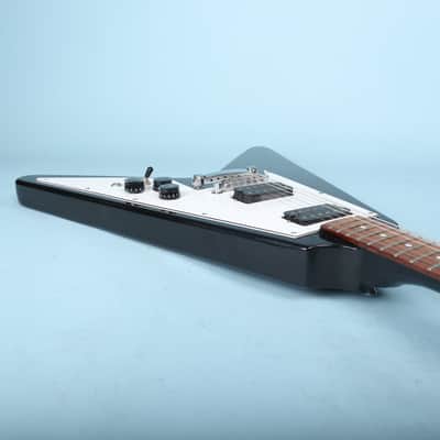 Flying V Style Electric Guitar in Black with White Pickguard image 15