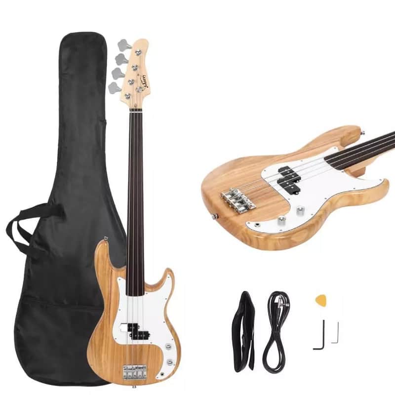 Fretless Electric Bass Guitar – Burlywood, 4-String, Right-Handed | Full Kit w/ Bag & Accessories image 1