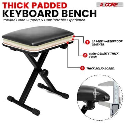 5 Core Keyboard Bench 2 Inch Padded Cushioned Piano Stool Height Adjustable 19" Guitar Seat Portable image 10