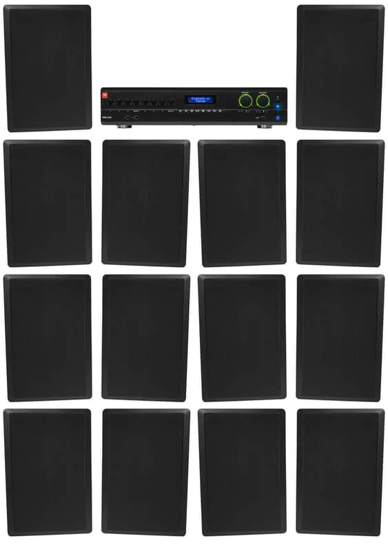 JBL 2-Channel Amplifier+(14) Slim Black Wall Speakers for Restaurant/Bar/Cafe image 1