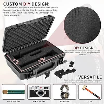Wireless Microphone Case, Hard Carrying Case with Customizable Foam, Portable Storage Case, IP67 Waterproof Anti-fall Box, Equipment Protector Case for Travel Outing, 11.6"x8.1"x4", Black image 4