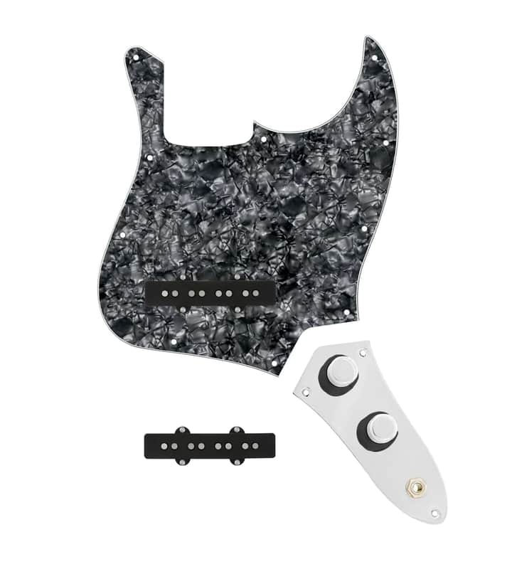 920D Custom Jazz Bass Loaded Pickguard With Groove (Modern) Pickups, Black Pearl Pickguard, and JB-CON-CH-BK-T Wiring Harness image 1