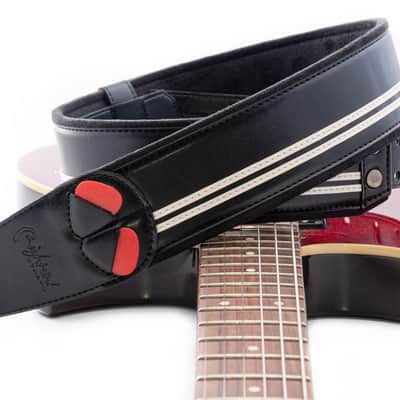 RightOn! Mojo Race-60 Guitar & Bass Strap made with Vegan Leather – Stylish and Comfortable - Black image 1