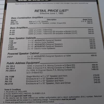 Vintage 1985 Acoustic Amplifier Catalog, Price List, and Dealer Letter! Rare, Original Case Candy! image 2