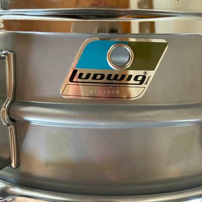 Ludwig L-404 Acrolite 5x14" 8-Lug Aluminum Snare Drum with Rounded Blue/Olive Badge 1979 - 1993 - Gray image 3