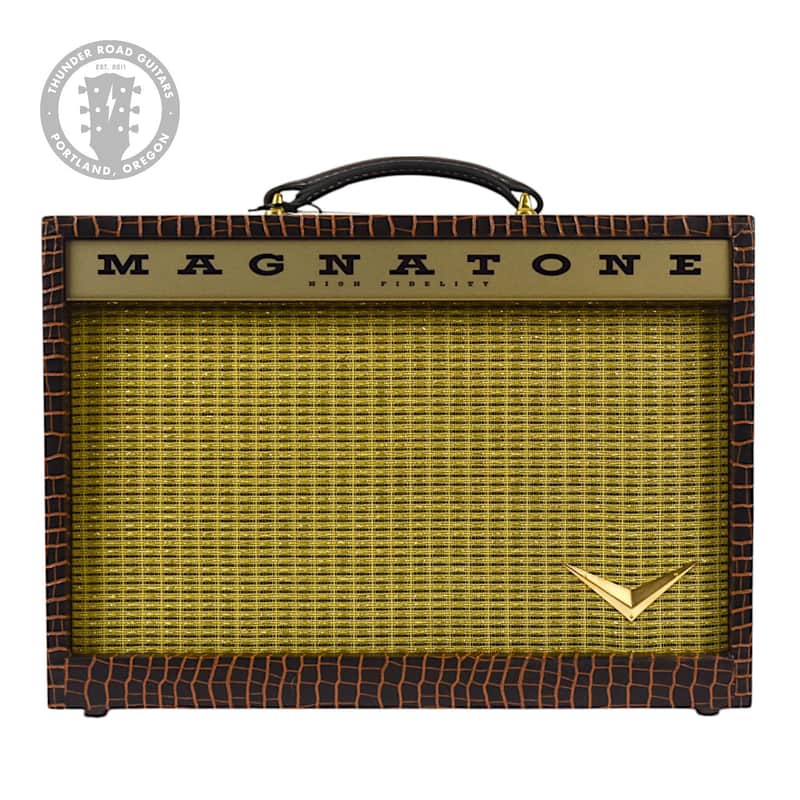 New Magnatone Starlite Reverb 1X8 Combo Amp w/TRG Exclusive Brown French Alligator Wrap & Gold Stripe Grillcloth #7760 image 1