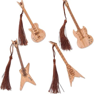 Guitar Bookmark with Tassel Bass Bookmarks for Men Women Book Lovers Bass Guitar Band Gifts for Men Women Book Marks Accessories Unique Music Lover Gifts 4pcs image 1