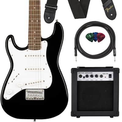 Fender Squier 3/4-Size Kids Mini Strat Electric Guitar, Left Handed - Black w/ Amplifier image 1