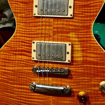 Vintage Guitars V100 ICON Electric Guitar ~ Distressed - LEMON DROP “SUPER FLAME MAPLE TOP” Free Case Incl. image 4