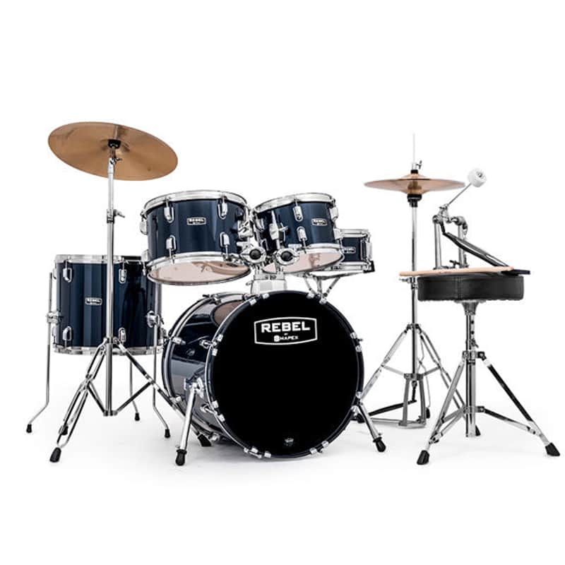 Rebel 5 Piece Complete Drum Set Up With Fast Toms Royal Blue image 1